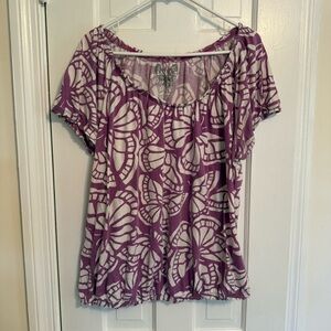 Old Navy Purple and White Relaxed Short Sleeve Blouse